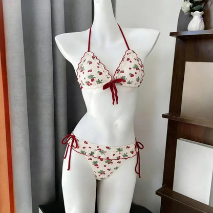 Kawaii Polka Dot Bikini-Set mit Neckholder-Trägern, zweiteiliger Badeanzug für Damen, süßer Stil, Strandparty-Badeanzug So ist Leben