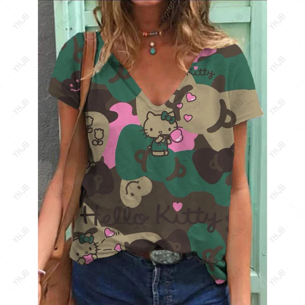 Hello‑Kitty Kurzarm Top mit modernem Comic‑Print