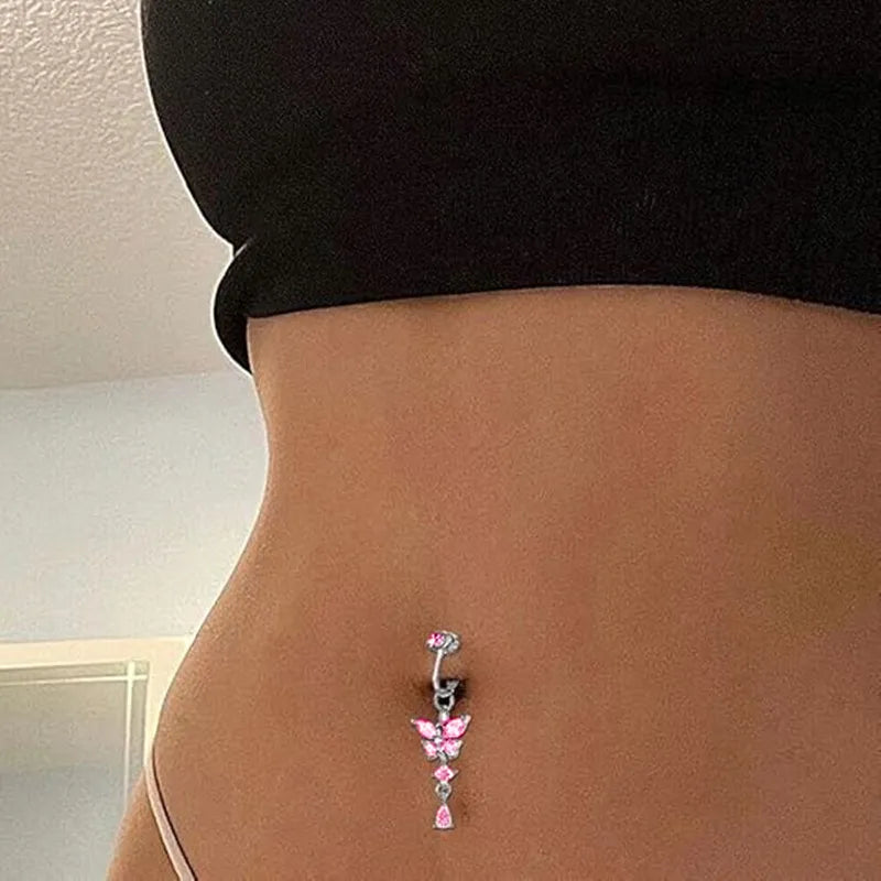 Clip On Bauchnabelring Schmetterling Kupfer Zirkon Rosa Fake Bauchnabelpiercing Nabelschnur Nabel Körperschmuck Trendiger Modestil So ist Leben