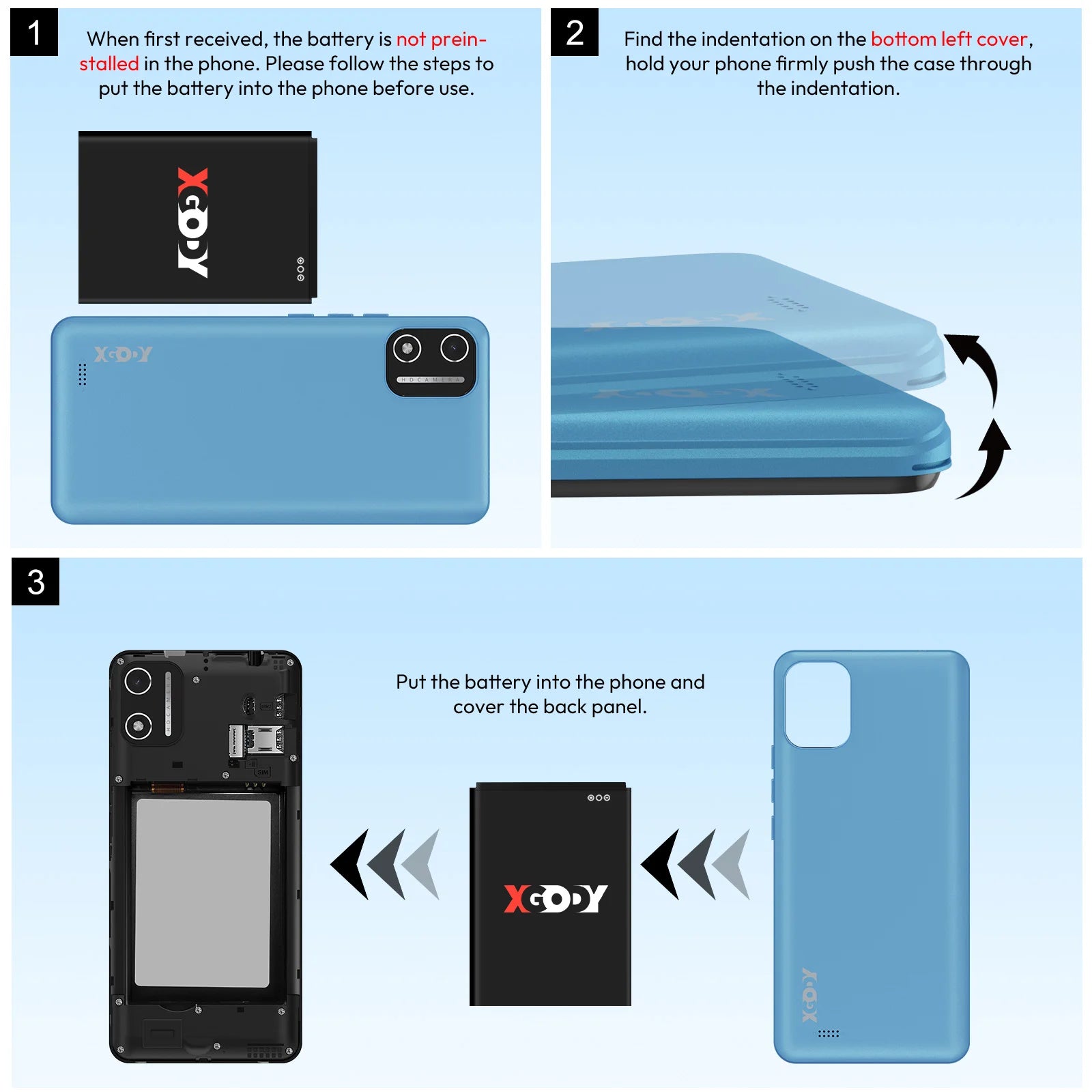 XGODY X32 Android 14 Smartphone 5,5 Zoll Dual-SIM Octa-Core 4GB+16GB Mobiltelefon 2850mAh 5+5MP 4G-Netzwerk Gesichtserkennung Handy So ist Leben