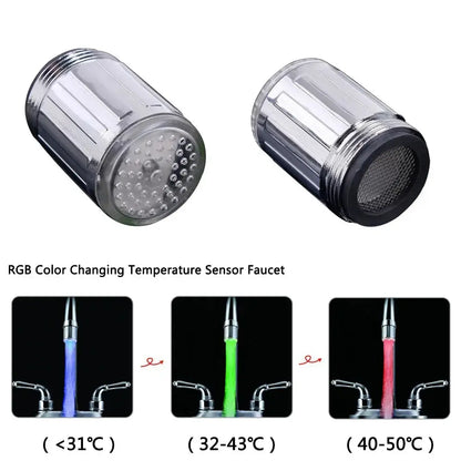 LED Water Faucet Stream Light Kitchen Bathroom Shower Tap Faucet Nozzle Head 7 Color Change Temperature Sensor Light Faucet led - So ist Leben