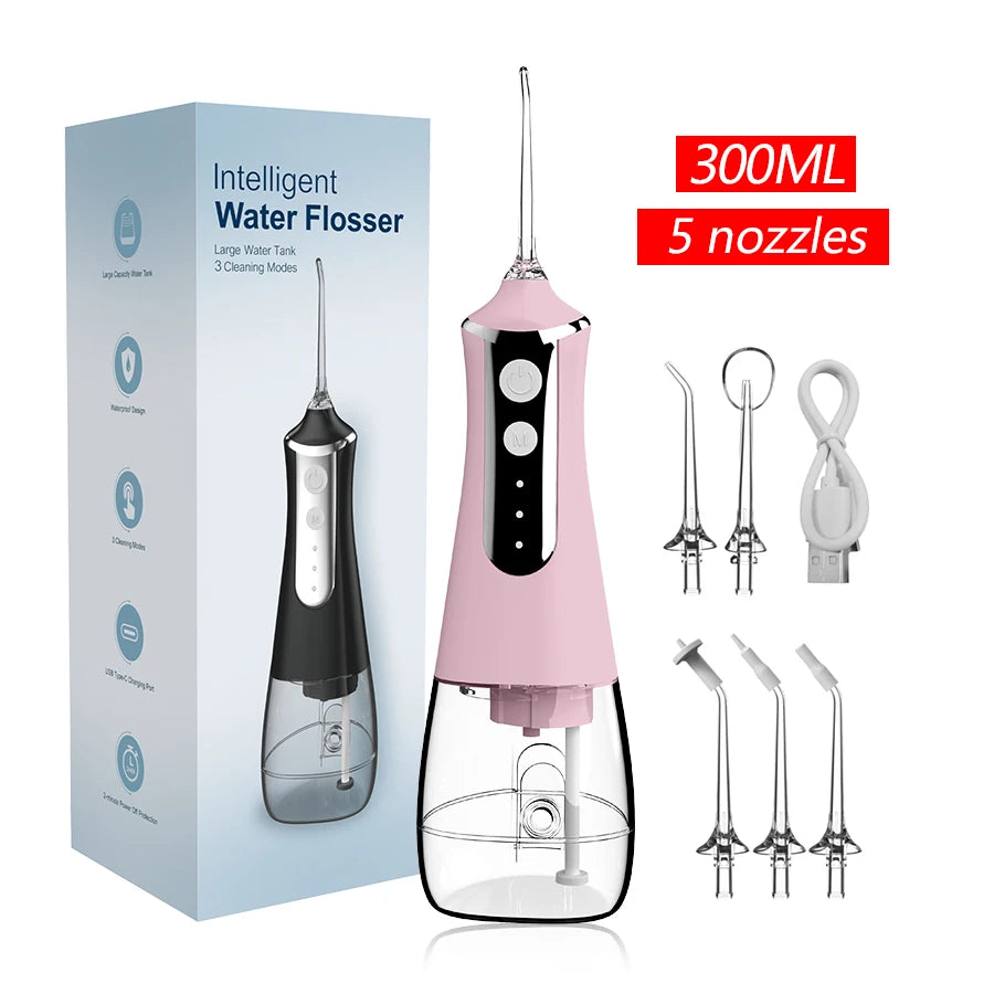 Dental Munddusche Wasser Flosser Gewinde Zähne Pick Mund Waschmaschine 5 Düsen 3 Modi USB Aufladbare 300 ml Tank So ist Leben