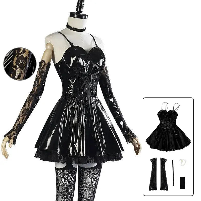 Misa Amane Cosplay Kostüm Perücke Kunstleder Sexy Kleid Halskette Spitze Ärmel Strümpfe Frauen Uniformen Anime Outfits - So ist Leben