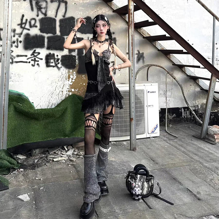 Sexy a-line kurzes Kleid Mädchen Streetwear Punk hot sweet Stadt Gothic Kleidung y2k Sommer Coquette Top 1920er Jahre Party Rock Sling Kleider So ist Leben