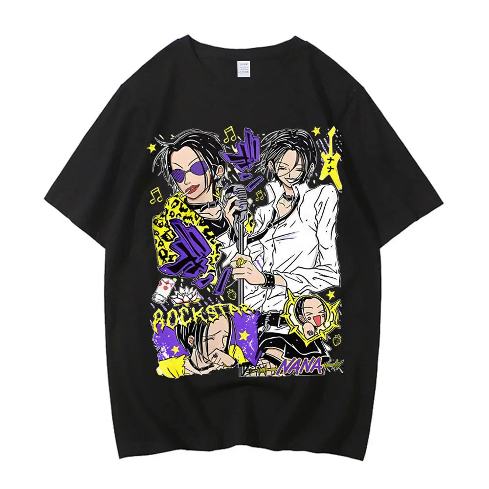 Black Stones Nana Osaki Baumwoll-T-Shirt männlich Y2k Grafik Pastell ästhetisches T-Shirt 2000er Kawaii Pastell Anime 2000er Bequem So ist Leben