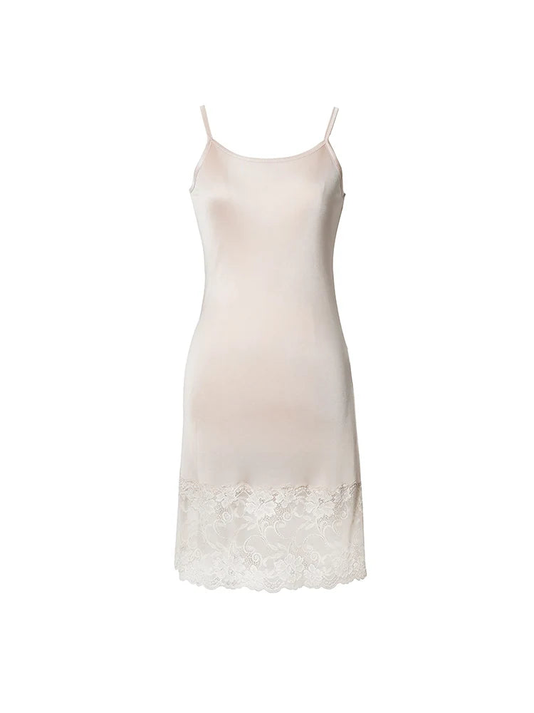 SuyaDream Damen-Slipkleid, gestrickt, aus Naturseide und Spitze unten, Anti-Leer-Slip-Kleid, nackt, schwarz, weiß, Sommer-Bottom-Wear So ist Leben