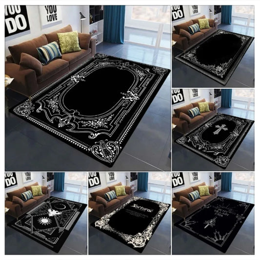 Gothic Schwarz Weiß Teppich Matte Teppich Vintage Muster Rutschfeste Bodenmatte für Wohnzimmer Schlafzimmer Dekoration Kann als Geschenk gegeben werden - So ist Leben