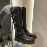Frau Stiefel Kniehohe Plattform Elegante Niedrigen Absatz Trend Punk Gothic New Rock Leder Mode frauen Schuhe Motorrad Schuhe So ist Leben