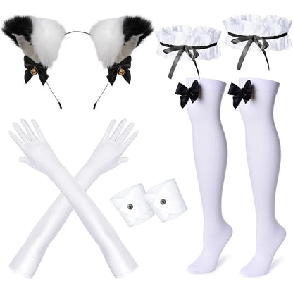 Anime Französisch Maid Schürze Lolita Kostüm Cosplay Kostüm Pelzigen Katze Ohr Handschuhe Socken Halloween Karneval Party So ist Leben