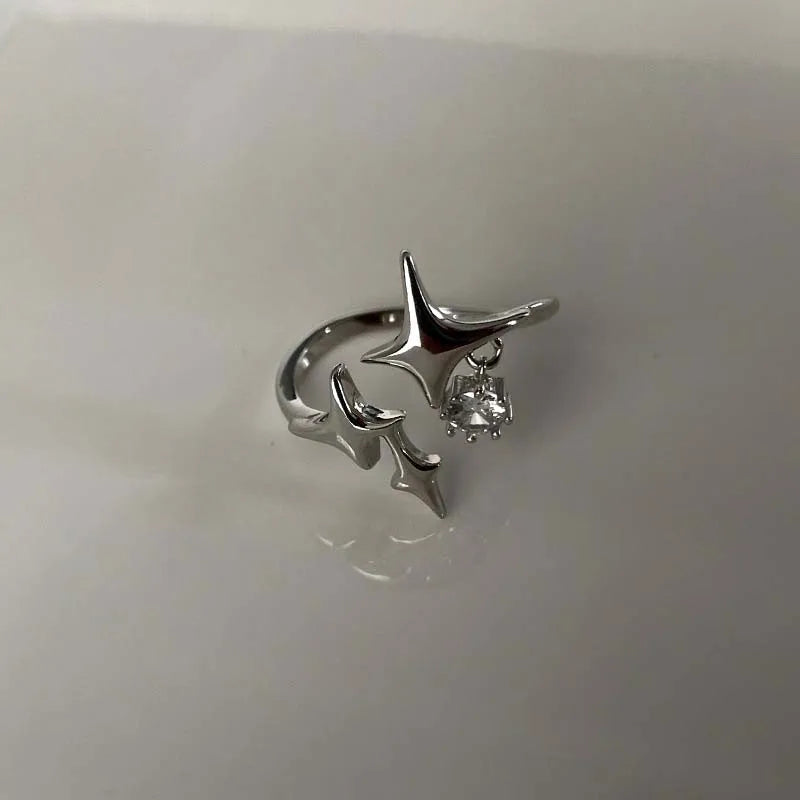 Vintage Unregelmäßige Kreuz Stern Offenen Ring für Frauen Männer Punk Gothic Silber Farbe Einstellbar Paar Ringe Y2K Egirl Schmuck Geschenk So ist Leben