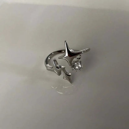 Vintage Unregelmäßige Kreuz Stern Offenen Ring für Frauen Männer Punk Gothic Silber Farbe Einstellbar Paar Ringe Y2K Egirl Schmuck Geschenk So ist Leben