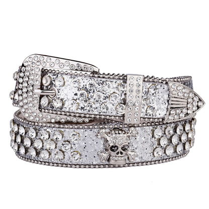 Strass-Schädelgürtel, Western-Cowgirl-Gürtel für Damen und Mädchen, mit Nieten besetzter Landgürtel aus PU-Leder So ist Leben