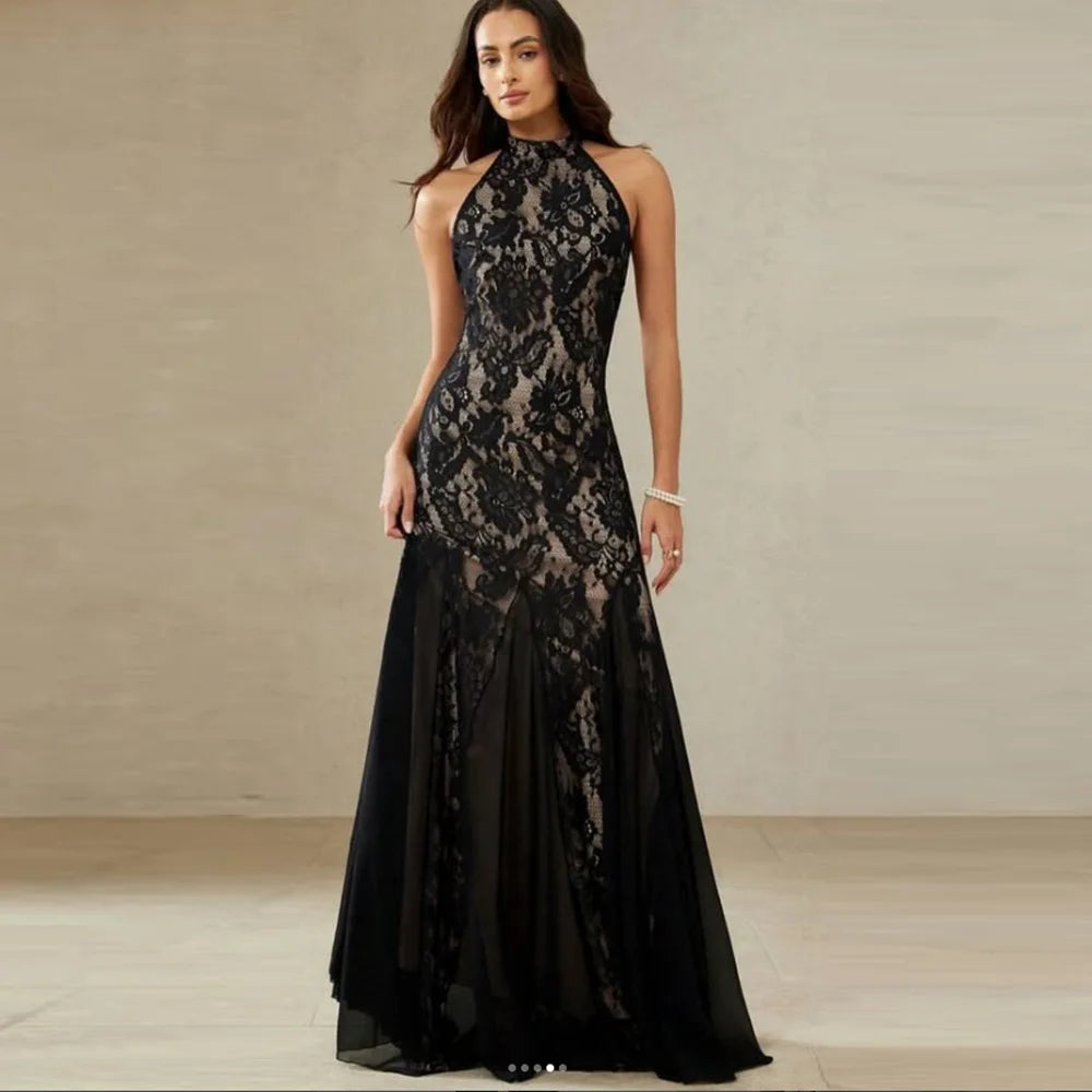 Luxuriöse schwarze Spitzen-Abschlussballkleider, modisches, formelles Abendkleid im Meerjungfrau-Stil, hochwertige, maßgeschneiderte bodenlange Ballkleider So ist Leben