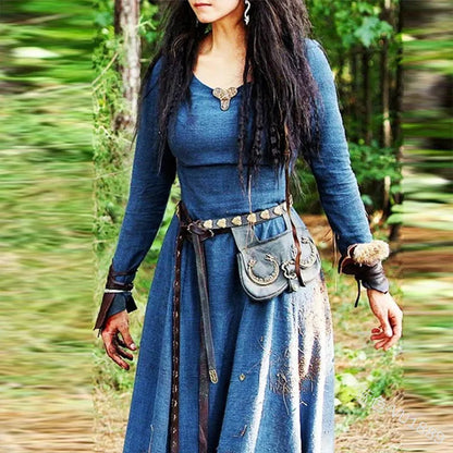 Mittelalterliches Kleid für Damen, langärmelig, Maxi-Robe, Vintage-Fee, Elfenkleid, Renaissance, keltische Wikinger, Gothic-Kleidung, Fantasy-Ballkleid So ist Leben