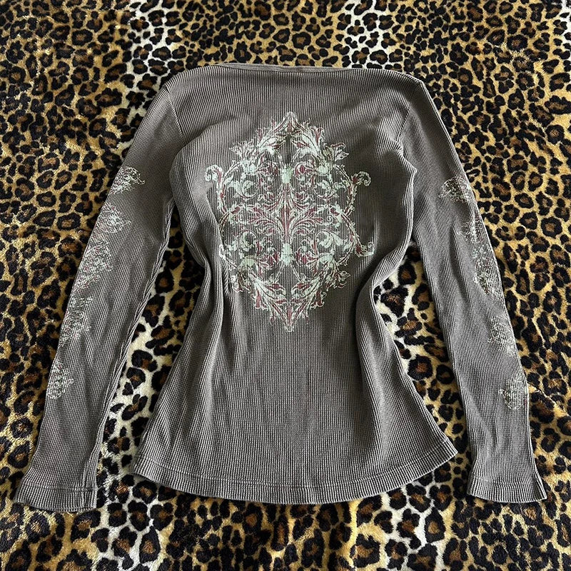 Y2k ästhetische Slim Fit Crop Tops Cyber Grunge Kleidung Grafik Tops Vintage V-Ausschnitt Langarm T-Shirt Herbst Frühling Streetwear So ist Leben