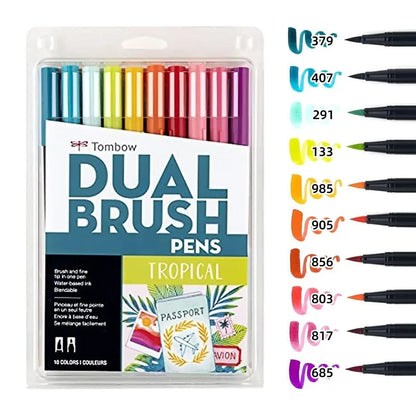 Tombow Aquarell-Marker-Set, 10-teilig, ABT-Nylon, weiche Spitze, Doppelpinselstift, ungebunden, ungiftig, sicheres Zeichenhandbuch, japanisches Briefpapier So ist Leben