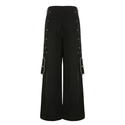 Gothic Frauen Punk Cargo Hosen Dark Academia Ästhetische Hohe Taille Baggy Hosen mit Taschen Grunge Streetwear Y2k So ist Leben
