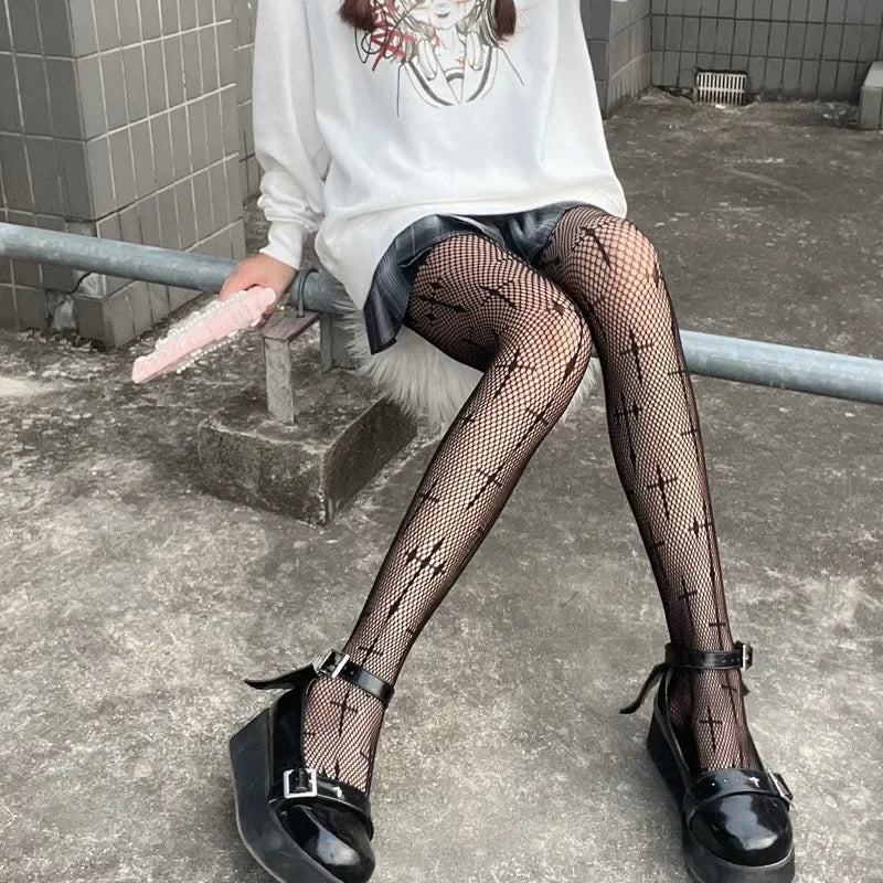 Klassische Lolita Höhlte Heraus Spitze Mesh Strümpfe Mit Flachem Boden Strumpfhosen Frauen Sexy Japanische Mädchen Gothic Punk Retro Spinne Web Strumpfhosen So ist Leben