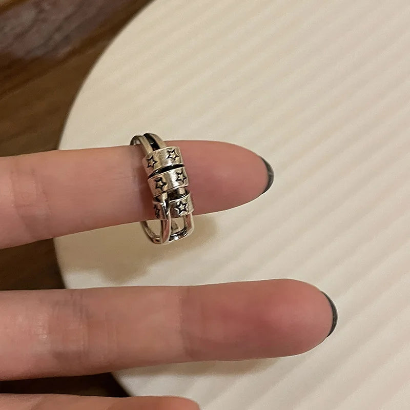 Vintage Unregelmäßige Kreuz Stern Offenen Ring für Frauen Männer Punk Gothic Silber Farbe Einstellbar Paar Ringe Y2K Egirl Schmuck Geschenk So ist Leben