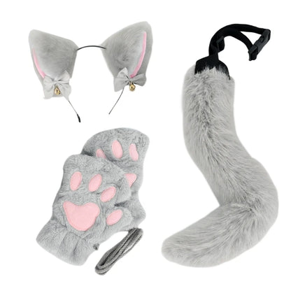 Katzenkostüm mit Stirnband, Schwanz und Handschuhen für Halloween für Mädchen So ist Leben