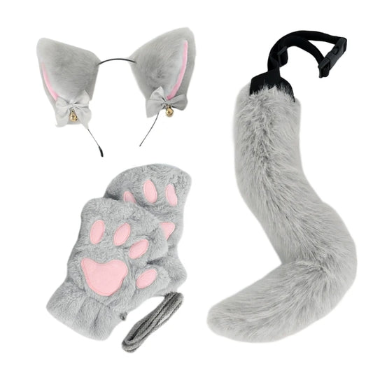 Katzenkostüm mit Stirnband, Schwanz und Handschuhen für Halloween für Mädchen So ist Leben