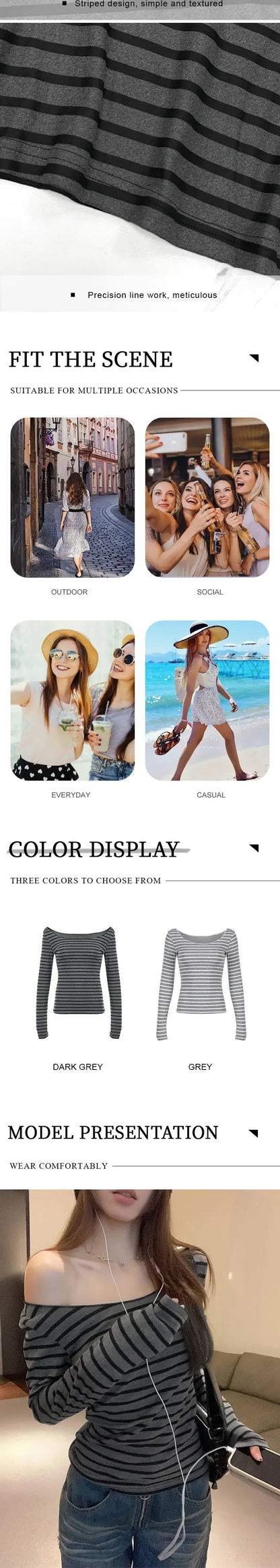Frühling Herbst Damen Neue japanische Grundmodelle Schlankes langärmeliges gestreiftes T-Shirt Trägerloses koreanisches Street Style y2k dünne Tops So ist Leben