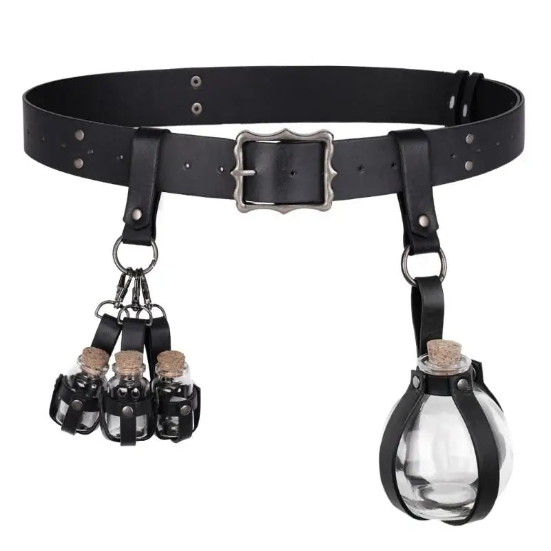 652F Mittelalterliches Knightes-Kostüm, Halloween-Pirat, Cosplay-Kostüm, Renaissance-Kostüm, Zubehör, Ledergürtel, Korkflasche So ist Leben