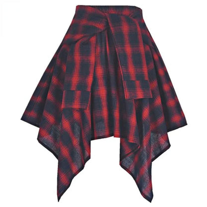 Plaid Rock Frauen Plissee Schnür Krawatte Minirock y2k Streetwear Harajuku Vintage unregelmäßige Sport Straße Frauen Furz Vorhang So ist Leben