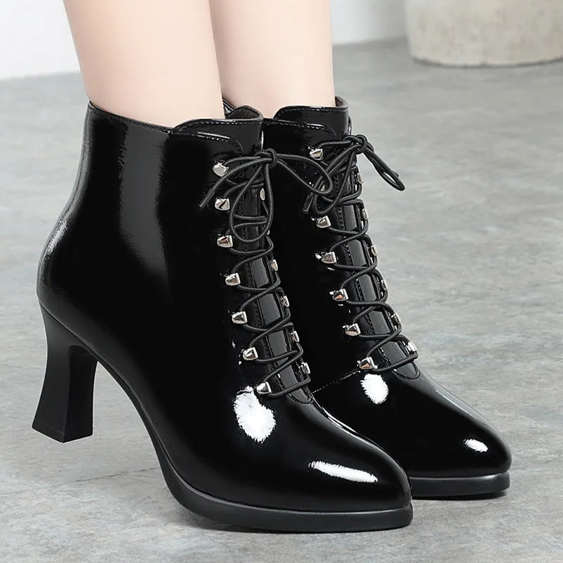 Frauen viktoria nischen Stiefeletten britischen Stil dicken Absatz Schuhe Mode Schnürung Herbst und Winter halten warme spitze Spitze für das Büro So ist Leben
