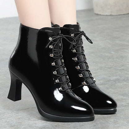 Frauen viktoria nischen Stiefeletten britischen Stil dicken Absatz Schuhe Mode Schnürung Herbst und Winter halten warme spitze Spitze für das Büro So ist Leben