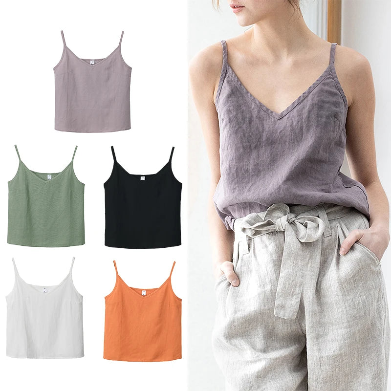 Sommer frauen Weste Leinen Rundhals V-ausschnitt Sexy Einfarbig Casual Bequeme Tank Top hübsch Siguroji ropa de mujer, 321301 WTY So ist Leben