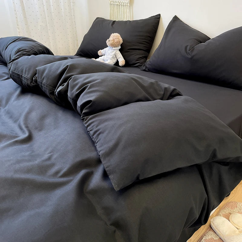 Schwarzes Bettwäsche set weiches Bettwäsche set gewaschener Baumwoll bett bezug Kissen bezug und Bettlaken постельное бельё набор Home Bettwäsche So ist Leben