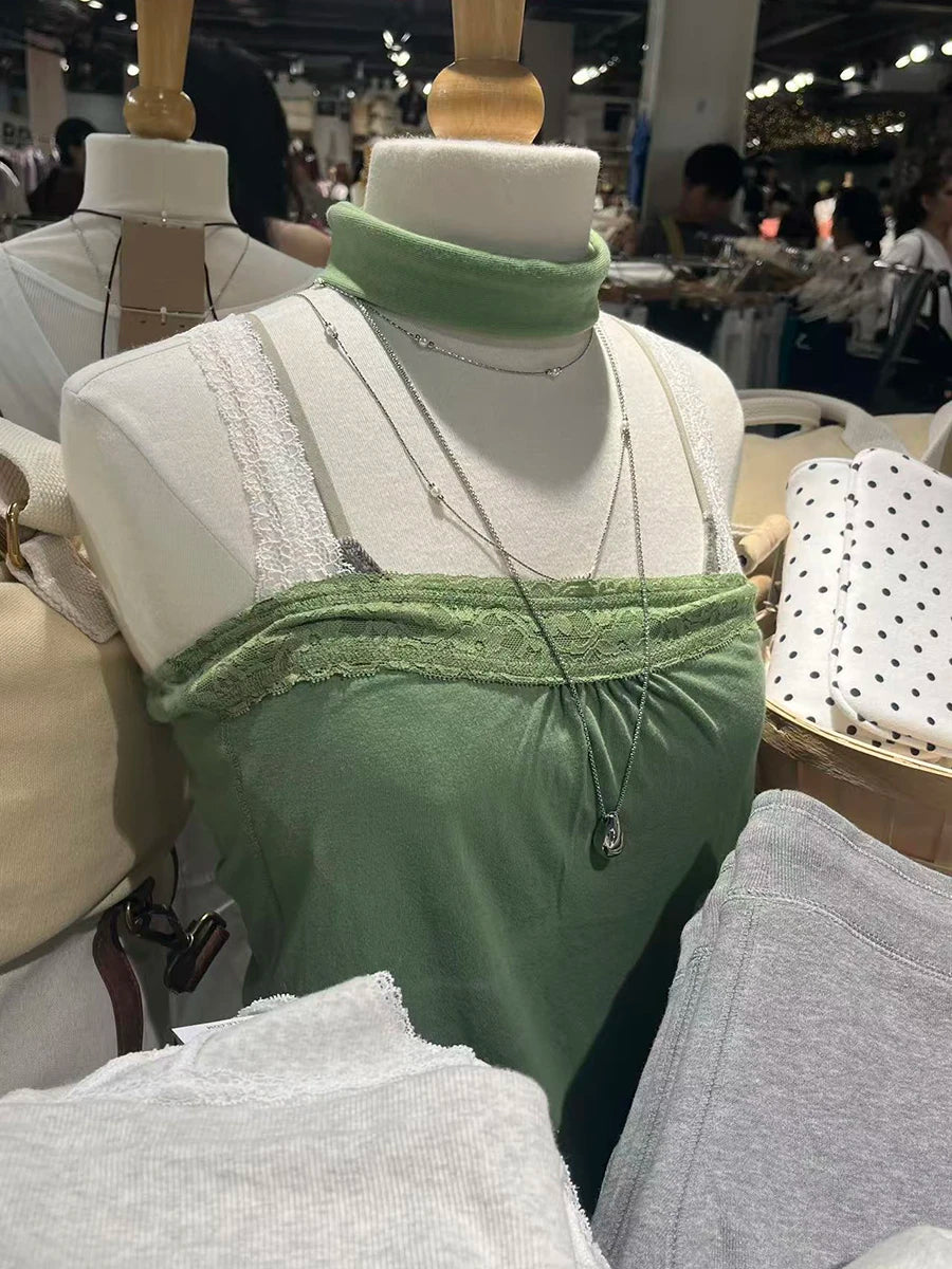 Spitze Trim Liebsten Tops Frauen Baumwolle Weiche Schlanke Weiß Sexy Ärmellose Leibchen Süße Nette Chic Tank Tops Y2K So ist Leben