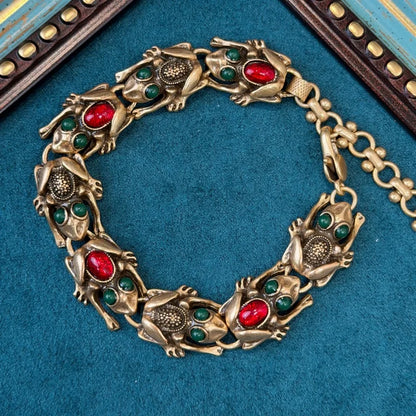 Vintage-Schmuck Antik-Goldfarbene Kröten-Armbänder für Damen Charm-Kette Naturstein Rot Luxuriöses Designer-Halloween-Modell 2026 So ist Leben