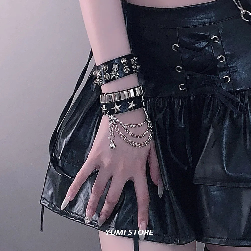 Punk Niet Stern PU Leder Armband Für Frauen Männer Hip Hop Gothic Dark Girl Rock Schmuck Anhänger Liebe Kette Hip Hop Zubehör So ist Leben