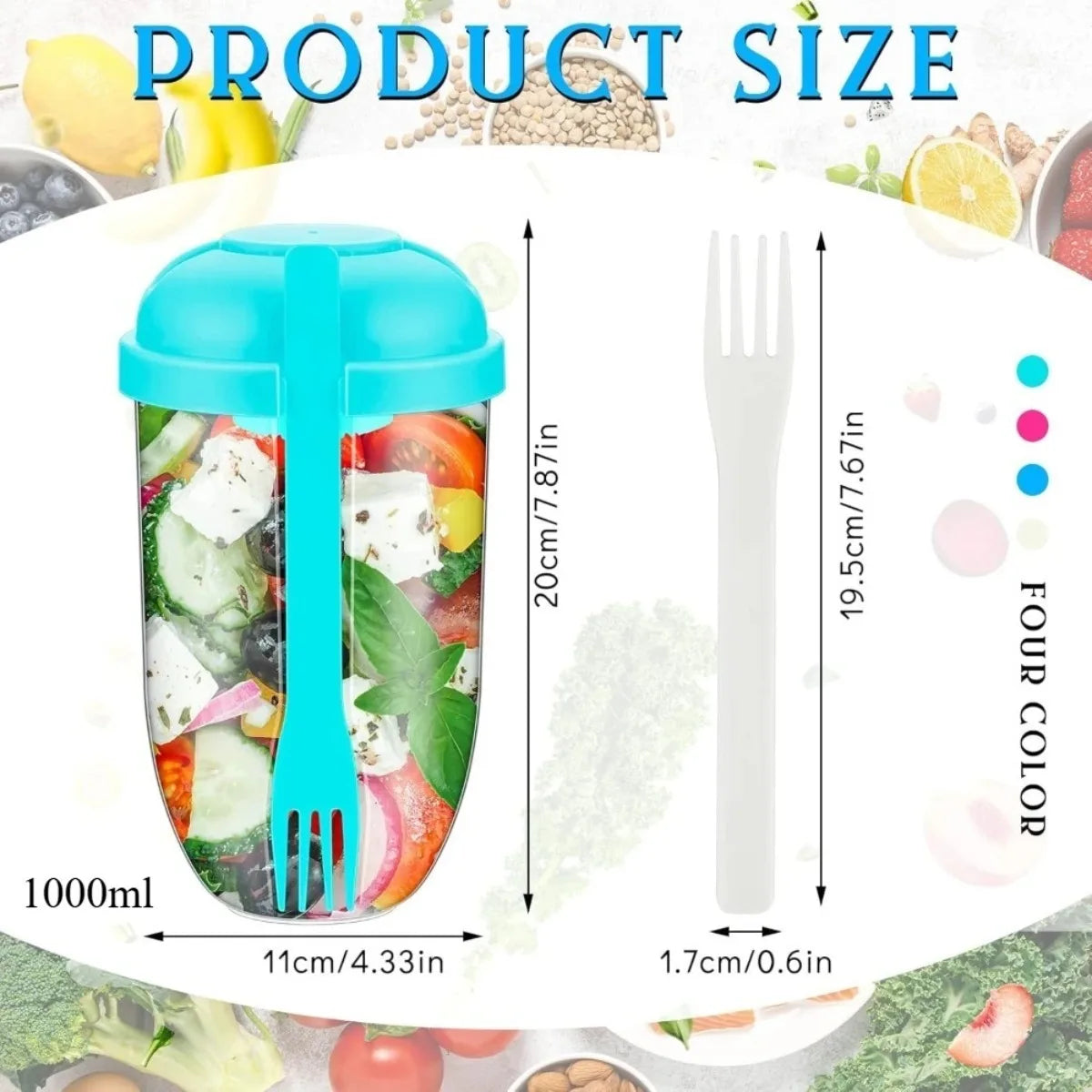 Auslaufsicherer Salatbecher mit Deckel, Gabel, tragbarer Salat-Shaker-Behälter, BPA-frei, zum Aufbewahren von Mahlzeiten, Frühstücks, Gemüse und Früchten So ist Leben