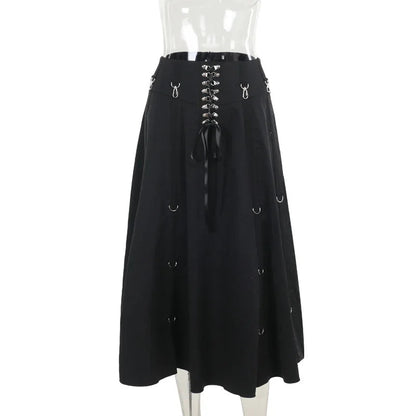 Goth Dark Acubi Mode Schwarz Swing A-linie Rock Punk Grunge Metall Schnalle Streetwear Frauen Bandage Röcke Mall Gothic Alt Tuch So ist Leben