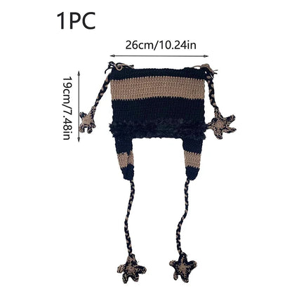 Japanische Designer Pentagramm Skullies Beanie Frauen Herbst Winter Warm Gehörschutz Handgemachte Gestrickte Hut Katzenohren Streifen Kappe Y2K So ist Leben