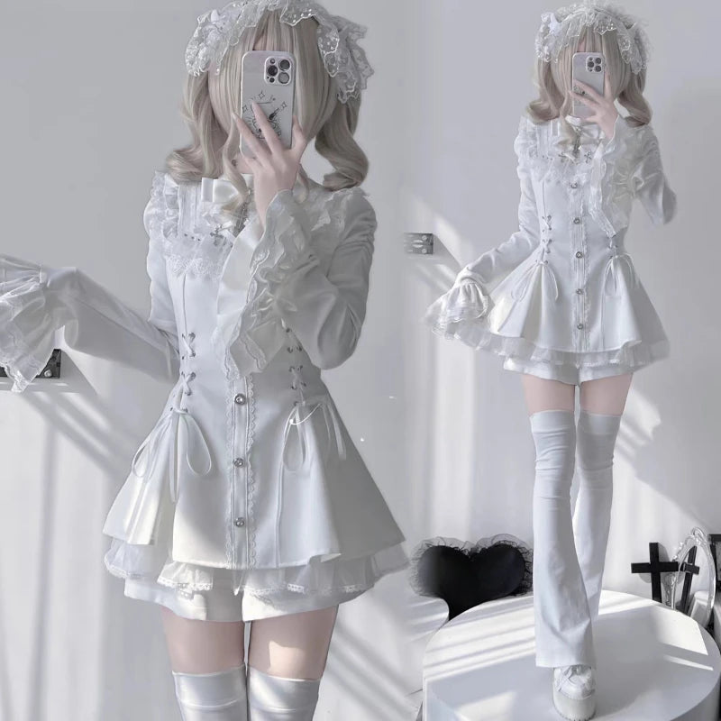 Gothic Lolita Zweiteiler Damen – Modernes A‑Linien Set - So ist Leben