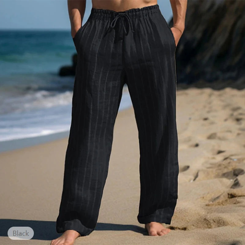 Tägliche Freizeit Herren Lose Gerade Hosen Vintage Kordelzug Gestreiften Leinen Hosen Männer Sommer Outdoor Casual Atmungsaktive Hose So ist Leben