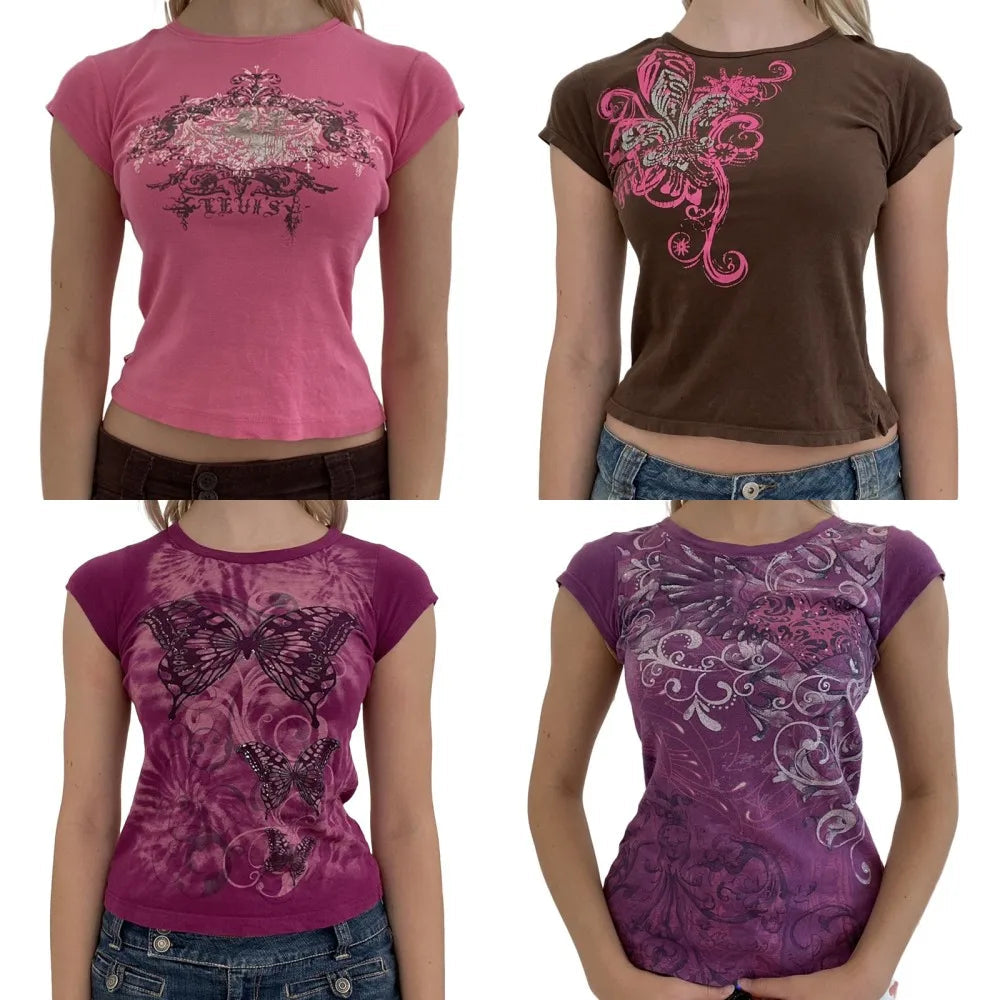 Y2k Fairy Grunge Shirt Top für Damen Kurzarm Vintage Grafik Crop Tee Top Ästhetische Goth Grunge Kleidung Streetwear So ist Leben