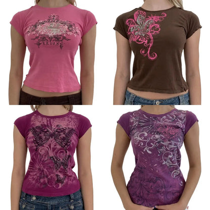 Y2k Fairy Grunge Shirt Top für Damen Kurzarm Vintage Grafik Crop Tee Top Ästhetische Goth Grunge Kleidung Streetwear So ist Leben