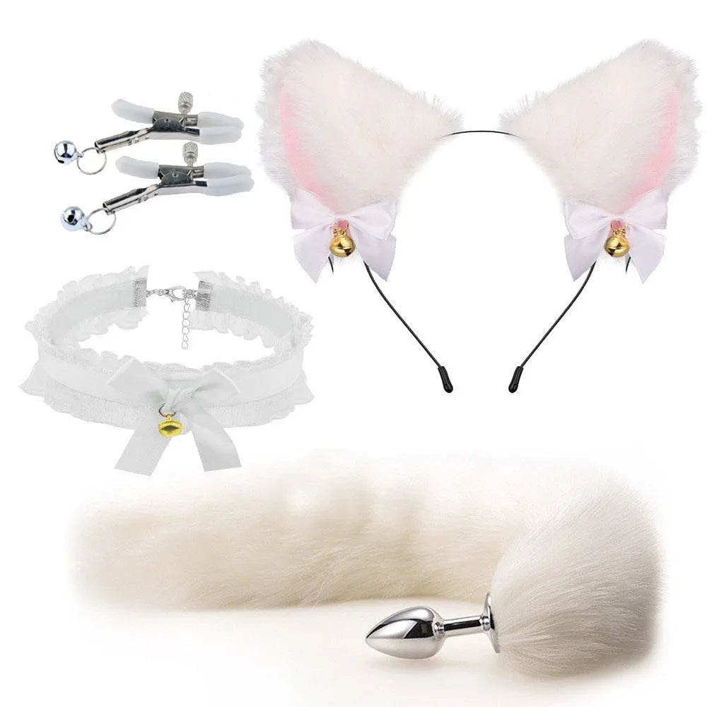 Nette Fuchsschwanz Anal Plug Bogen-Knoten Weiche Katze Ohren Stirnbänder Kragen Erotische Cosplay Paare Zubehör SM Sex Spielzeug für Weibliche männliche So ist Leben