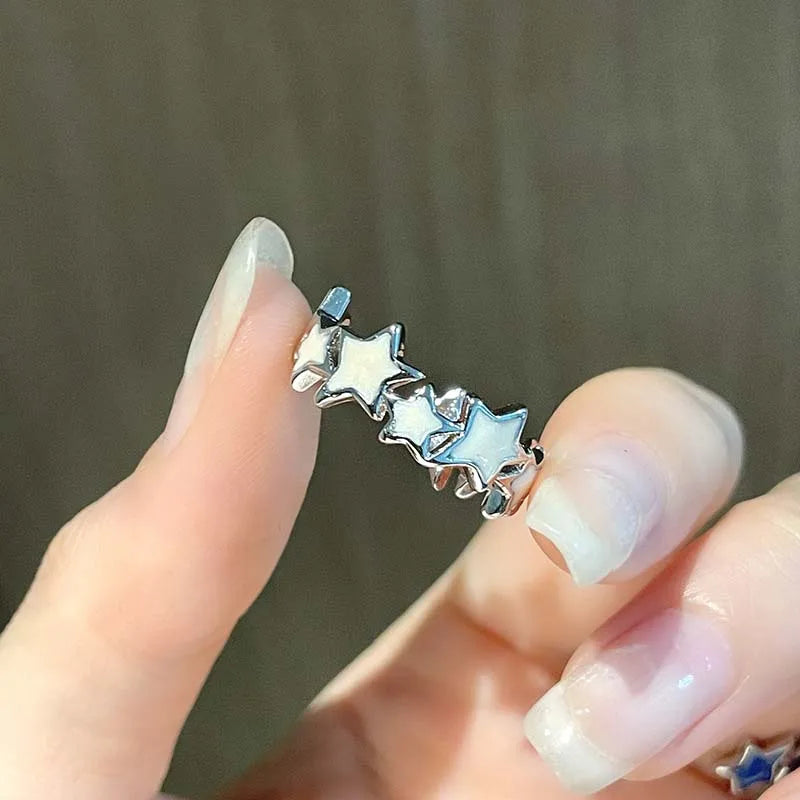 Vintage Unregelmäßige Kreuz Stern Offenen Ring für Frauen Männer Punk Gothic Silber Farbe Einstellbar Paar Ringe Y2K Egirl Schmuck Geschenk So ist Leben