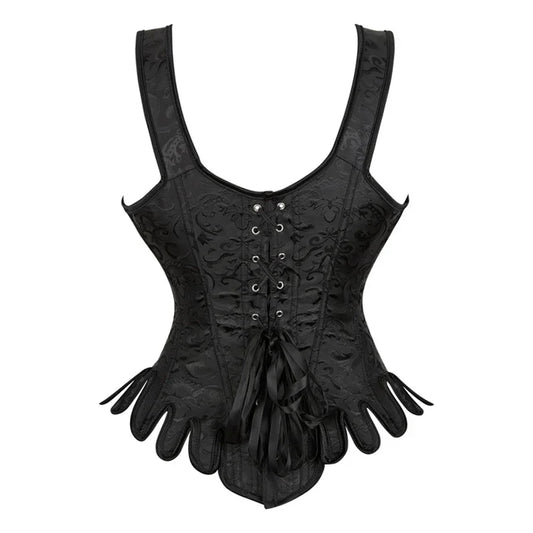 Damen Korsett Top mit Schultergurt Gothic Schwarz Blau Schnürung Überbrust Stickerei Bustier Weste Renissance Kostüm So ist Leben
