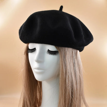 Neue Frauen schwarz rosa Berets Hut Mode Einfarbig Wolle Gestrickte Mit Damen Beanie Baskenmütze Hut Warme Herbst und winter Kappe So ist Leben
