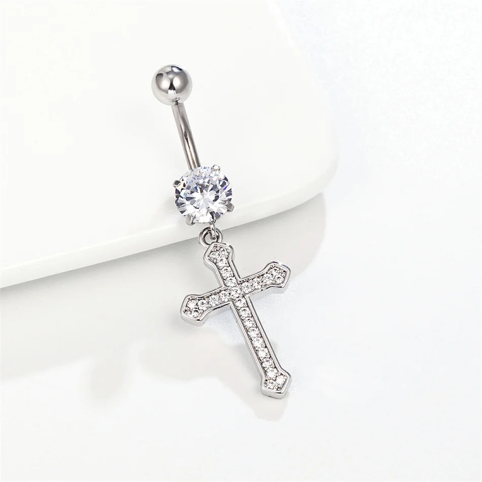 Chirurgischer Kreuz-Anhänger Bauchnabelpiercing Kristall Edelstahl Bauchnabelpiercing Ohrring 14G 10mm Barbell Körperschmuck Accessoires So ist Leben