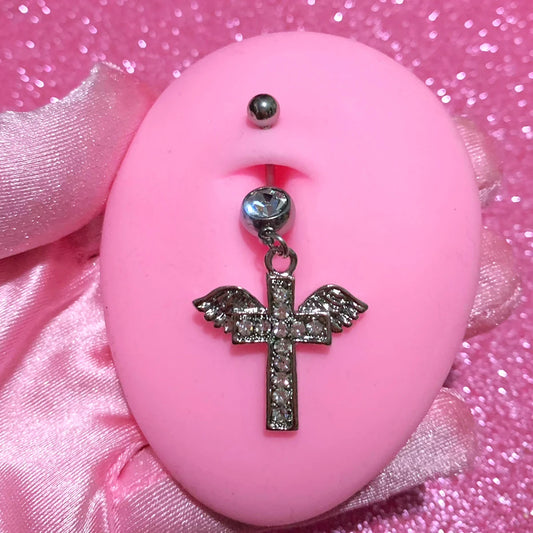 Egirl Aesthetic Shiny Flügel Kreuz Bauch Ringe Für Frauen Punk Rosa Körper Piercing Sexy Nabel Ringe Körper Schmuck Y2K Zubehör So ist Leben