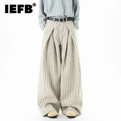 IEFB Nische Design männer Casual Hosen Gestreiften Kontrast Farbe Woolen Plissee Lose Gerade Breite Bein Casual Männliche Hosen 9X1633 So ist Leben