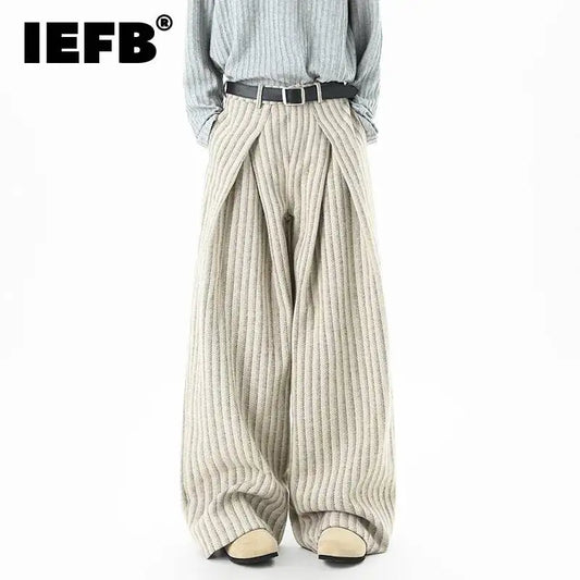 IEFB Nische Design männer Casual Hosen Gestreiften Kontrast Farbe Woolen Plissee Lose Gerade Breite Bein Casual Männliche Hosen 9X1633 So ist Leben